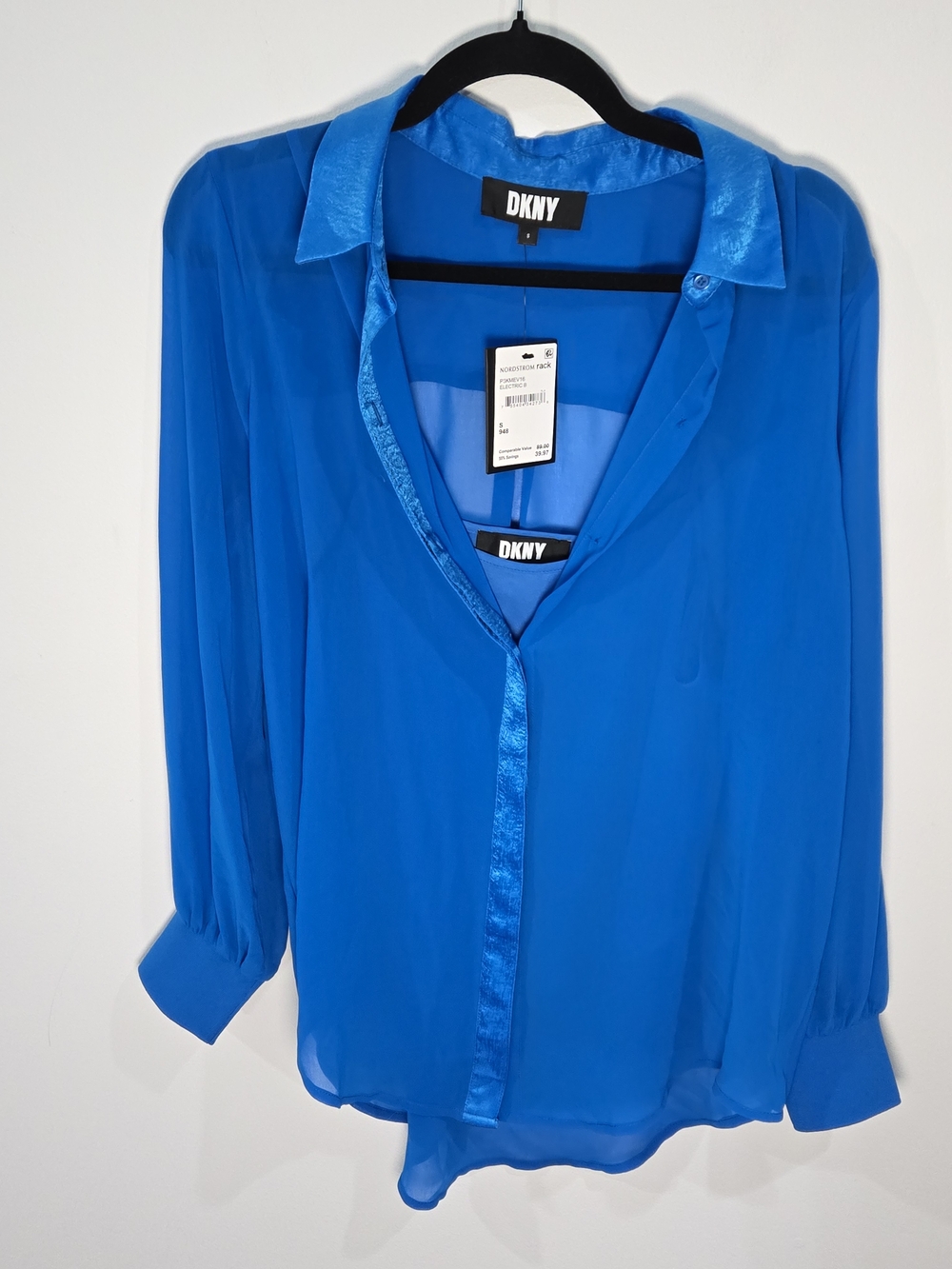 DKNY Sz Small Blue 2-Piece Set Sheer Button-Up Shirt & Matching Camisole